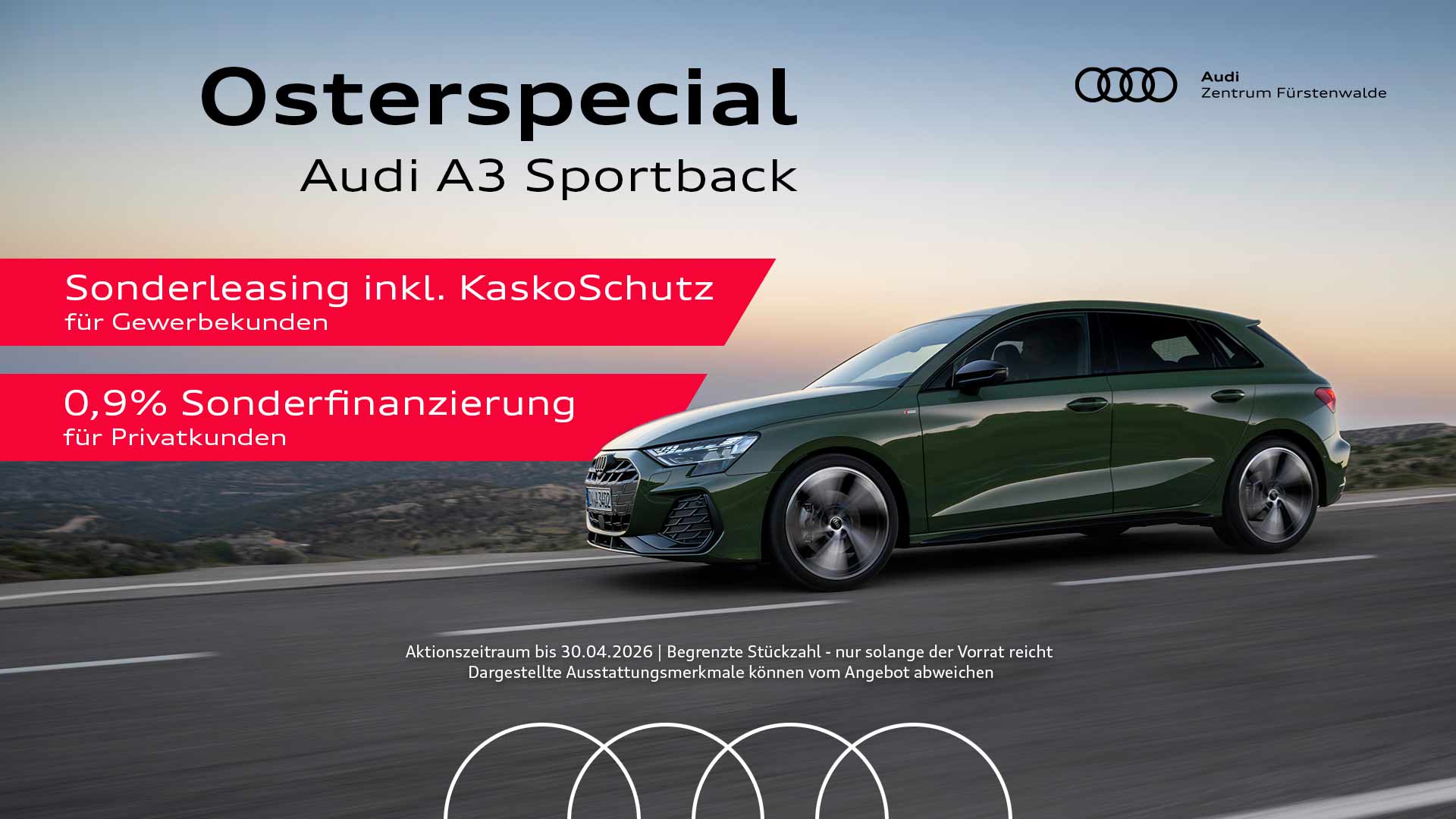 Audi A3 Sportback Osterspecial: Aktions-Finanzierung und -Leasing für Audi A3 Sportback