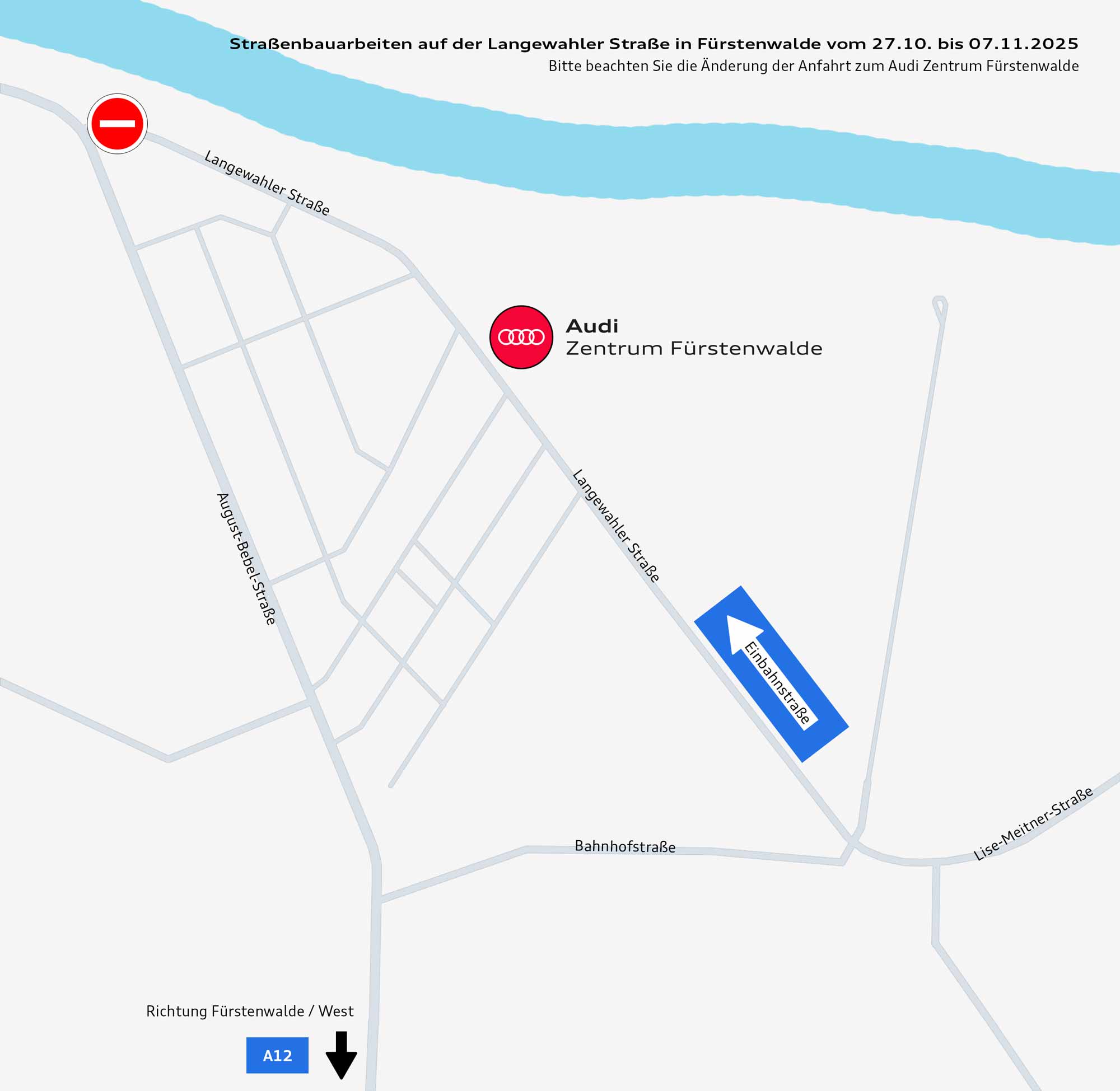 Straßenplan mit Umleitung während der Bauarbeiten auf der Langewahler Straße